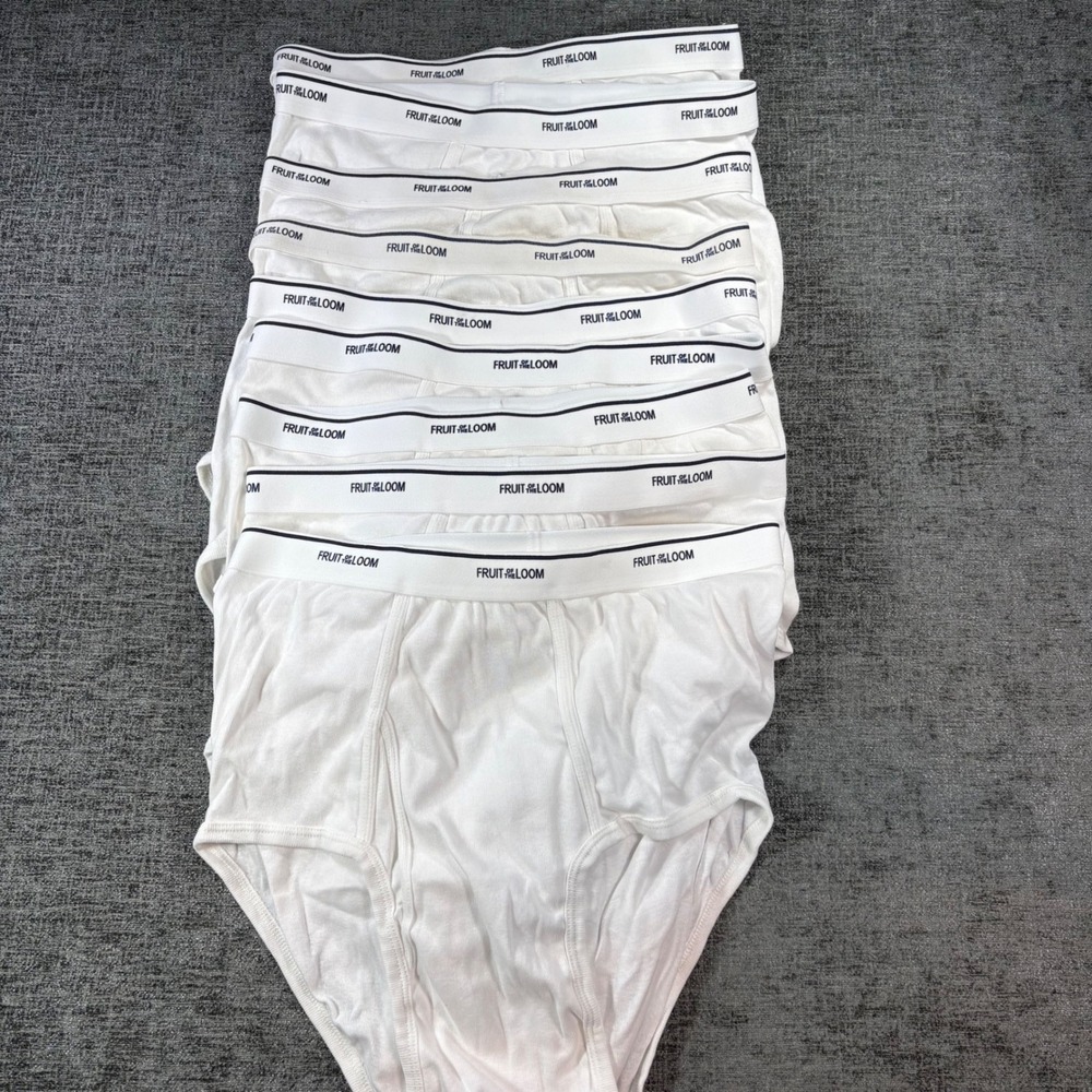 Fruit of the Loom Briefs Mens 2XL White Cotton Classic Logo Waistband 9 Pack